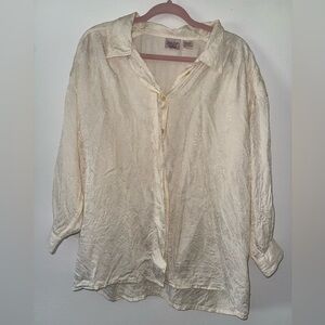 Vintage SIGNATURE SILKS Paisley/ Floral Print cream colored blouse size XL